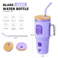 thumbnail image 6 of MUKOKO 32oz Glass Tumbler, Glass Water Bottle with Lid and Straw, Iced Coffee Tumbler with Handle, Purple, 6 of 7