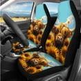 thumbnail image 2 of Yuyamidu 14 PCS Car Seat Covers and Steering Wheel Cover Highland Cow Seatbelt Strap Pad Sunflower Armrest Cover Pad Headrest Cover Cup Coasters Key Ring, 2 of 7