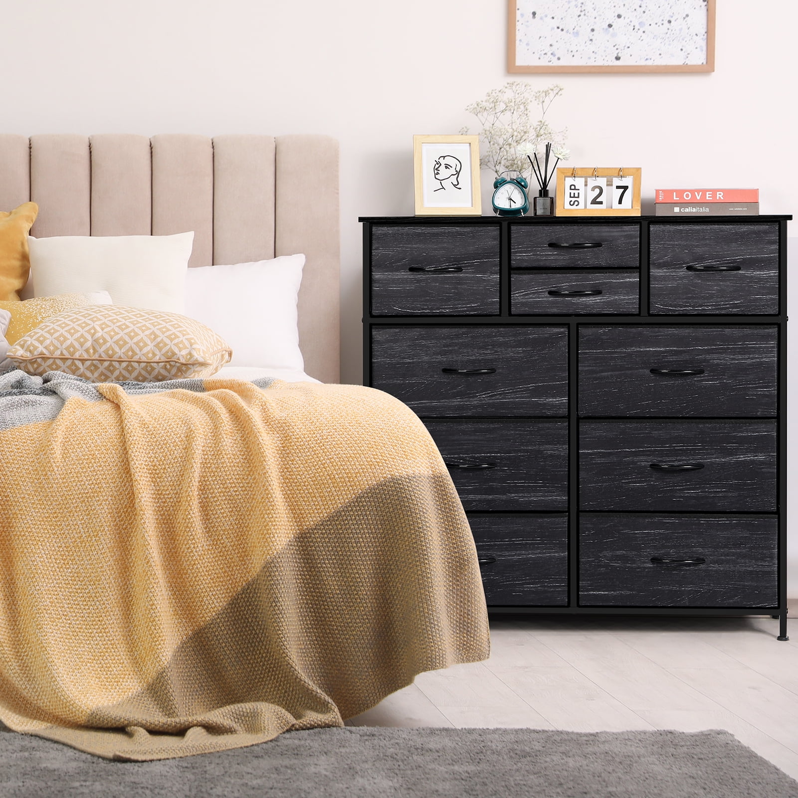 Oumilen Adult Dresser with 10 Fabric Drawers Small Chest of Drawers, Black