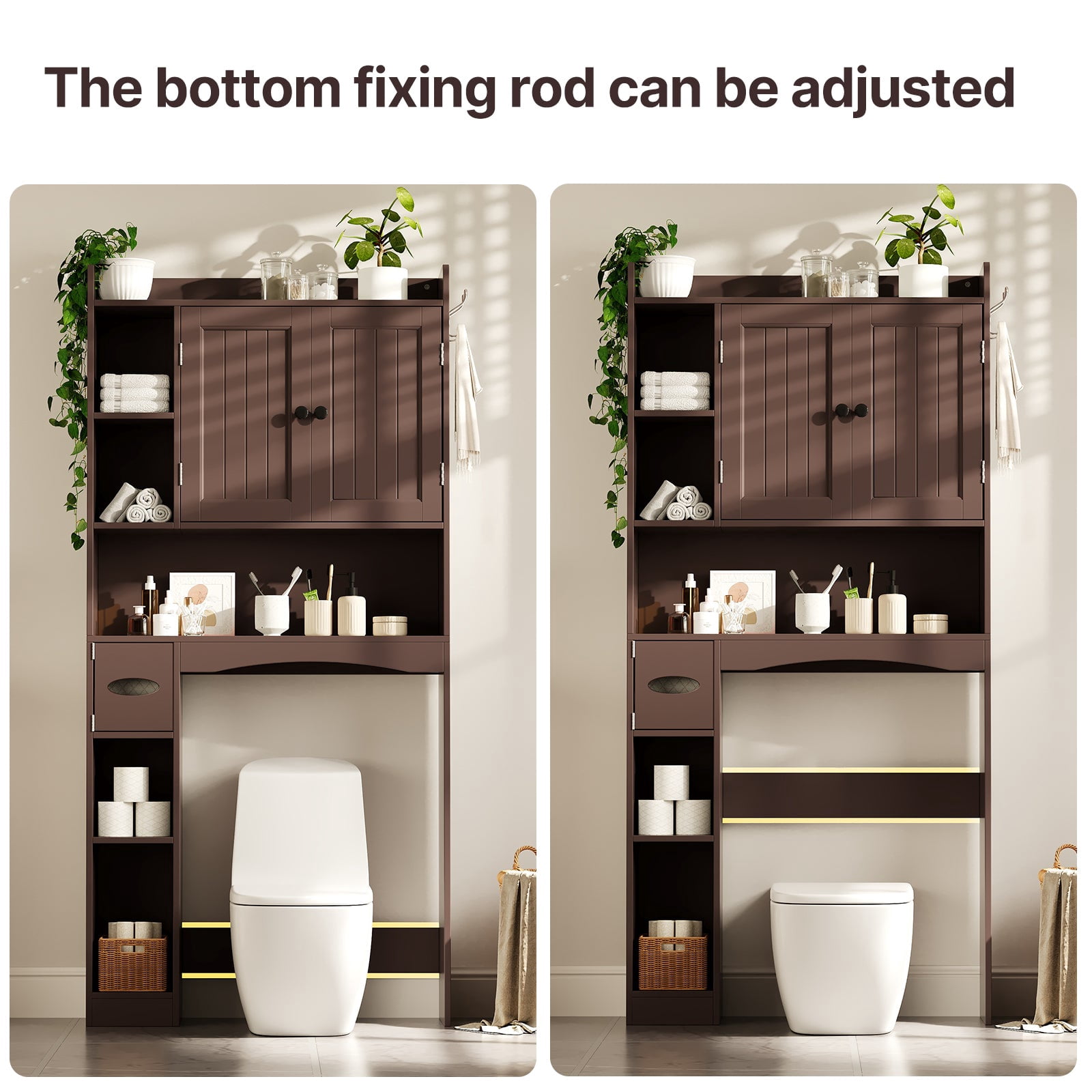 Over the Toilet Storage Cabinet, Aiho 66" H Bathroom Space-Saving Organizer Above Toilet with 2 Doors & Adjustable Shlef, Perfect for Bathroom, Laundry, Dark Brown