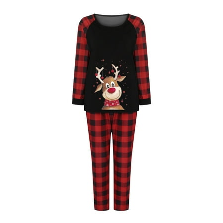 

VONCOS Parent-child Wear Christmas Mom Mother Plaid Print Blouse Tops+Pants Xmas Family Clothes Pajamas