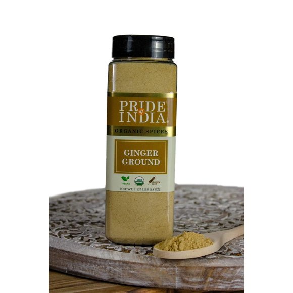 Pride of India – Ginger Fine Ground – Gourmet Spice – Blends Well – Good for Cooking/Baking/Tea & More – No Additives – Fresh Root Powder – Easy to Store – 7oz. Medium Dual Sifter Bottle