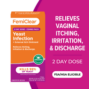 FemiClear 2-Day Natural & Organic Yeast Infection Ointment, Includes External Itch Ointment, 2 Tubes, 2 Applicators