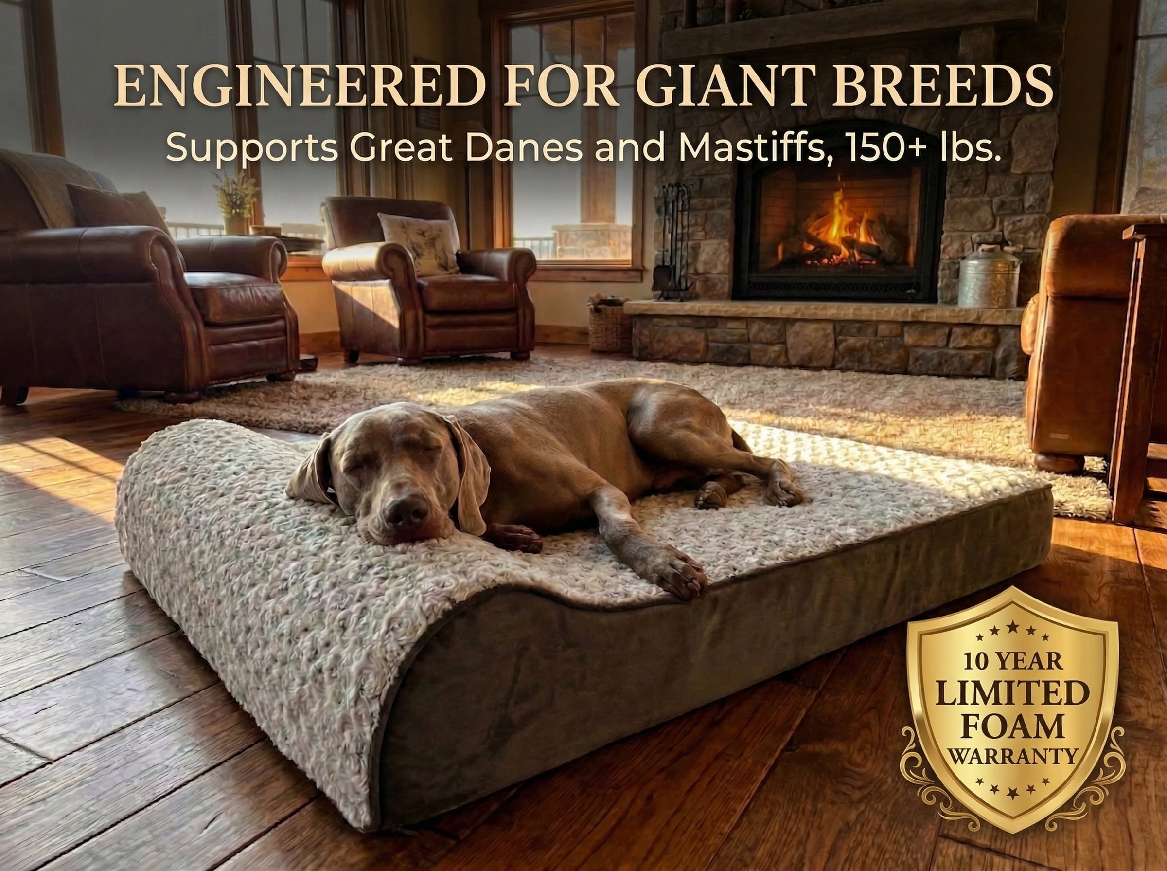 Farmhouse Pet Supply XXL Dog Bed That Won't Go Flat, 51x33in, Fits 54" Crate, Orthopedic