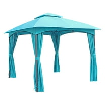 International Caravan ST. Kitts 10-Foot Steel Dome-top Gazebo with Curtains, Aqua Blue