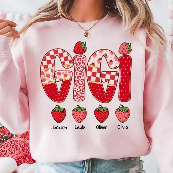 Preppy Mimi Nana Gigi Strawberry Sweatshirt, Cute Strawberry Floral Mimi Shirt, Everyday Mimi Sweatshirt, Custom Preppy Nana Shirt, Checkered Nana Sweatshirt
