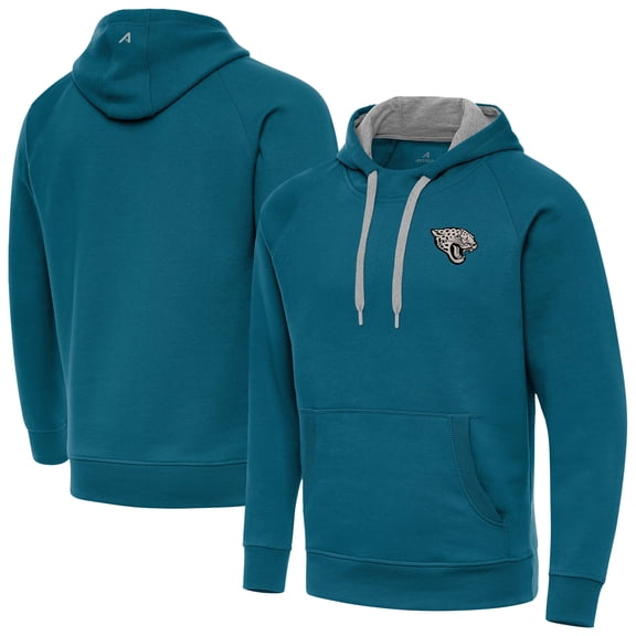 Men's Antigua Teal Jacksonville Jaguars Brushed Carbon Victory Pullover Hoodie