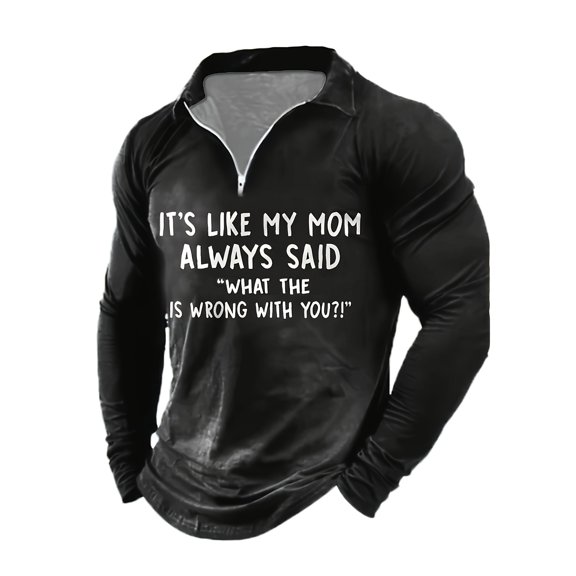Mens Quarter Zip Polo Shirt Long Sleeve Collared Shirts Moisture Wicking Performance Golf Polo Shirts Black Letter M