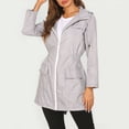thumbnail image 4 of Chaqueta Impermeable para Mujer con Capucha y Cremallera Frontal de Longitud Media para Exteriores. Gris L, 4 of 8