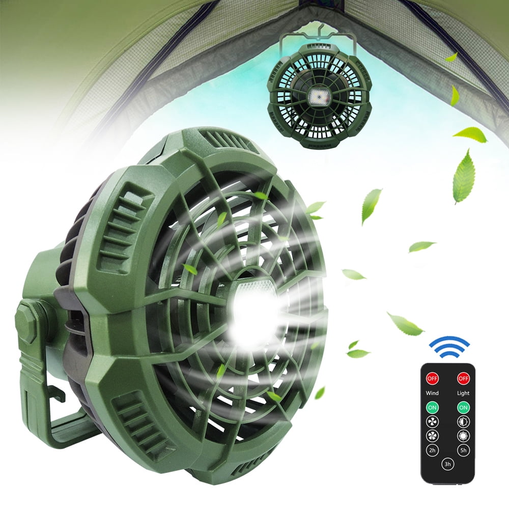 HOMEYA Camping Fan with LED Lantern, Portable 2 in 1 Rechargeable Ceiling Tent Fan with Light, 7800mAh, with Remote Control, for Outdoor Use - Green