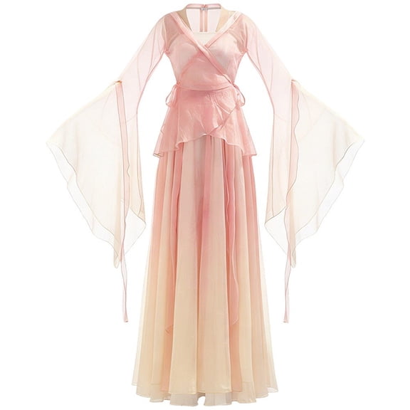 Yvsxxv Pink Floral Lace Up Long Sleeve Women Dress for Party Wedding Daily Wear