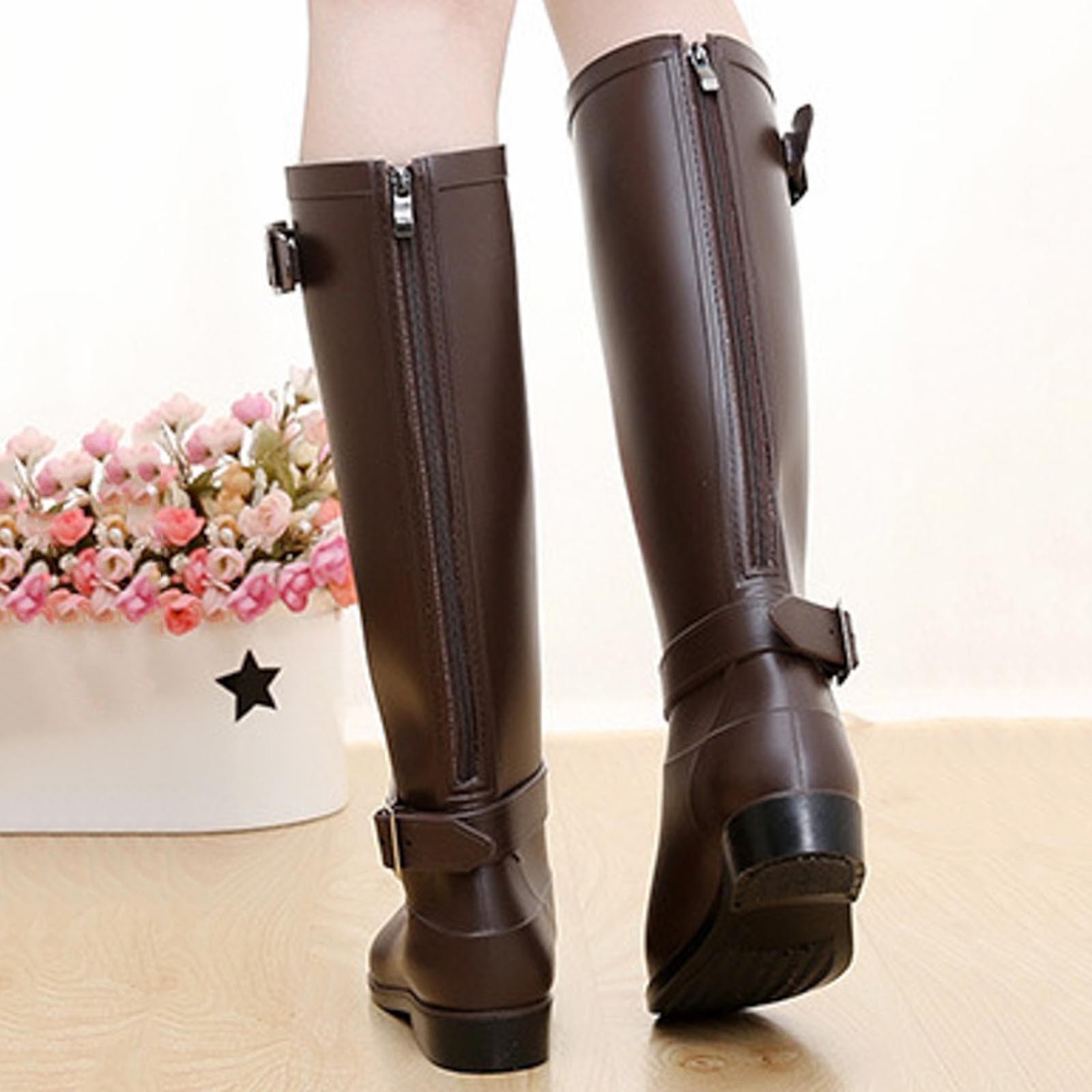 IUJSOY Womens Rain Boots Knee-high Waterproof Narrow Calf Rubber Tall Fishing Boots for Garden