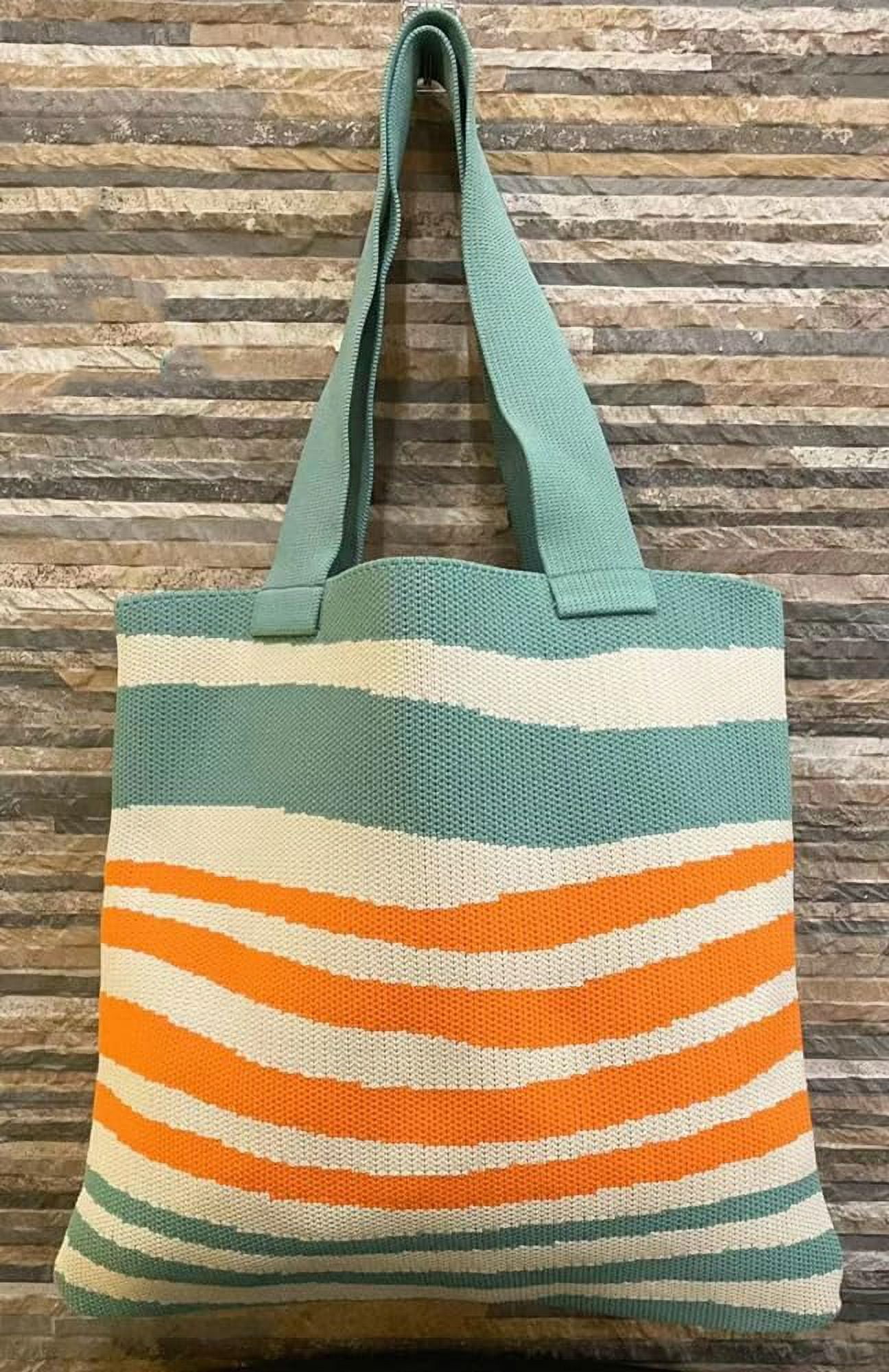 Kukuzhu Crochet Tote Bag for Women Small Cute Stripe Knitted Bag Colorful Pouch Aesthetic Knit Purse Hand Shoulder Bag