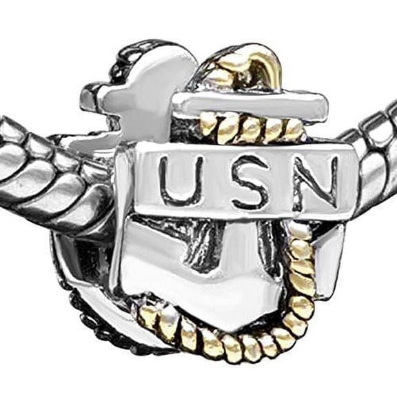 Sexy Sparkles USN United States Navy Charm Bead - Zinc Metal Alloy, 1 Bead