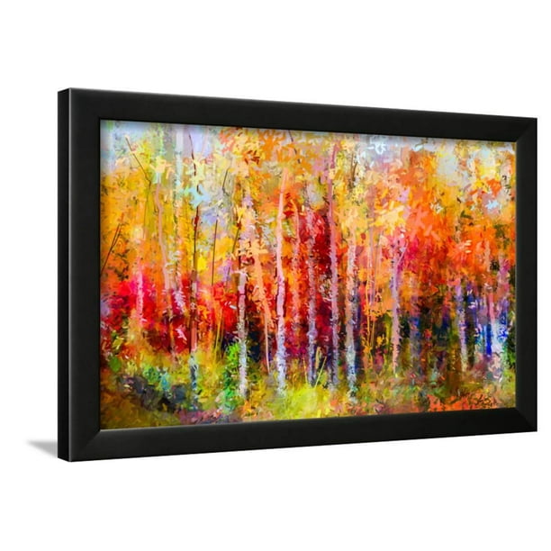 Oil Painting Landscape Colorful Autumn Trees Semi Abstract Paintings Image Of Forest Aspen Tree Framed Print Wall Art By Pluie R Walmart Com Walmart Com