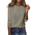 thumbnail image 2 of T-Shirt for Women Women's Fashion Casual Round Neck 3/4 Sleeve Loose Solid Color Button T-Shirt Ladies Top, 2 of 7