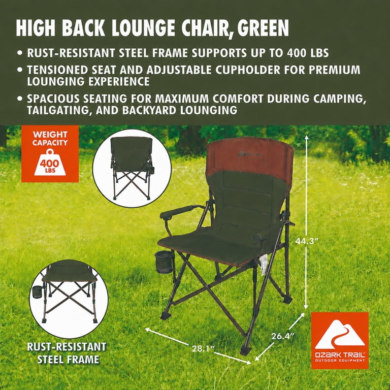 Ozark Trail Heavy Duty Hard Arm Camp Chair, Brown photo 2