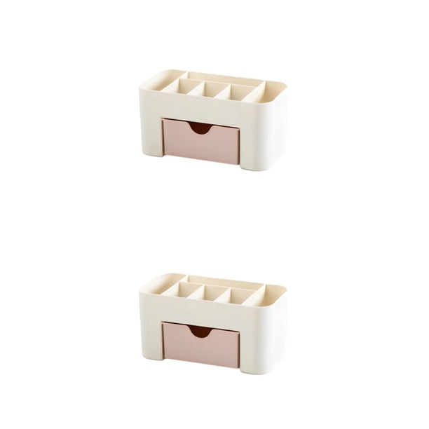 Monstrate Organizador de maquillaje Caja de almacenamiento con cajón Esmalte de uñas Cosméticos de escritorio Cepillo Cuidado de la piel Rosa claro 2Conjunto