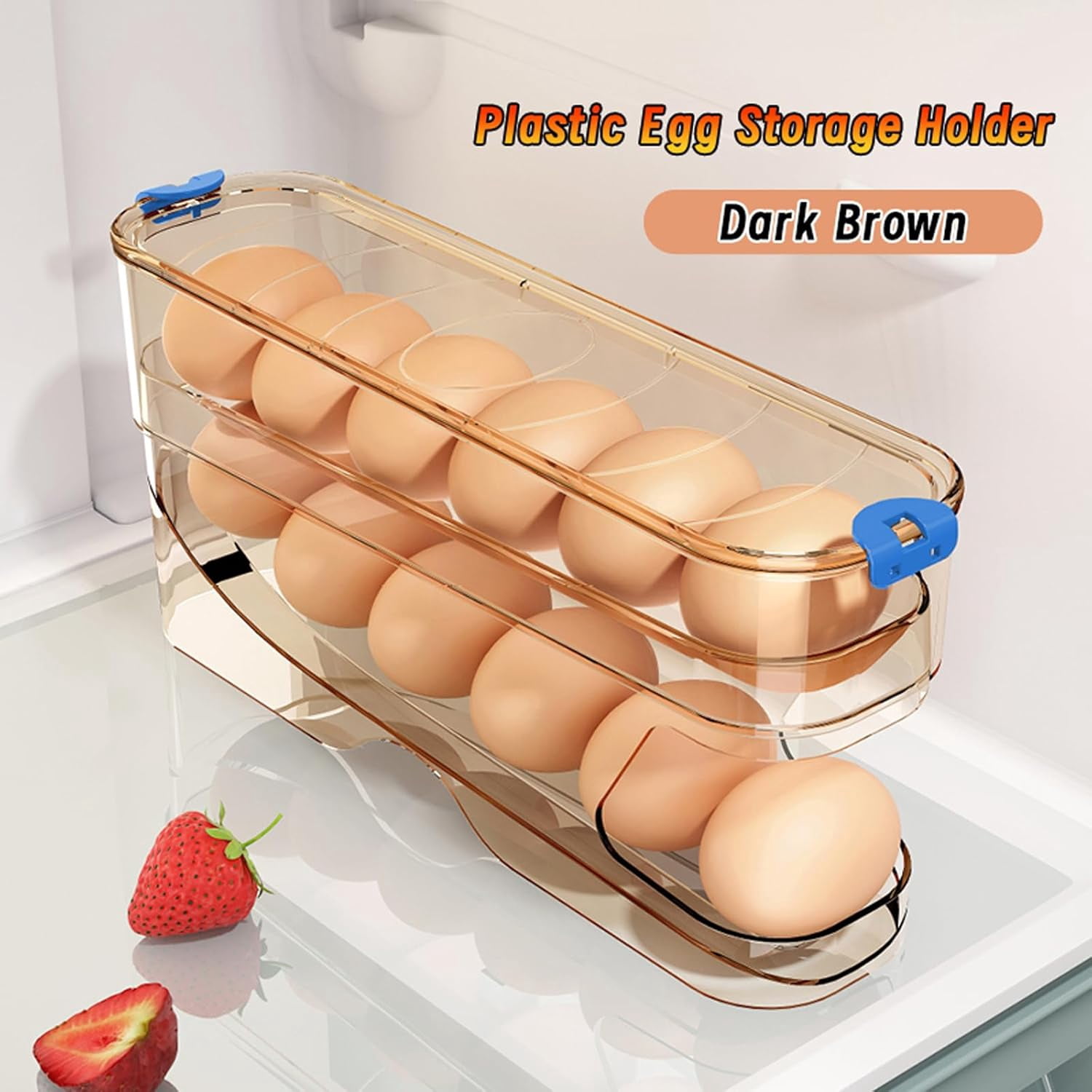 Egg Container for Refrigerator Clear Stackable Egg Holder for Kitchen Storage and Organization (Dark Brown, 2 Tier)