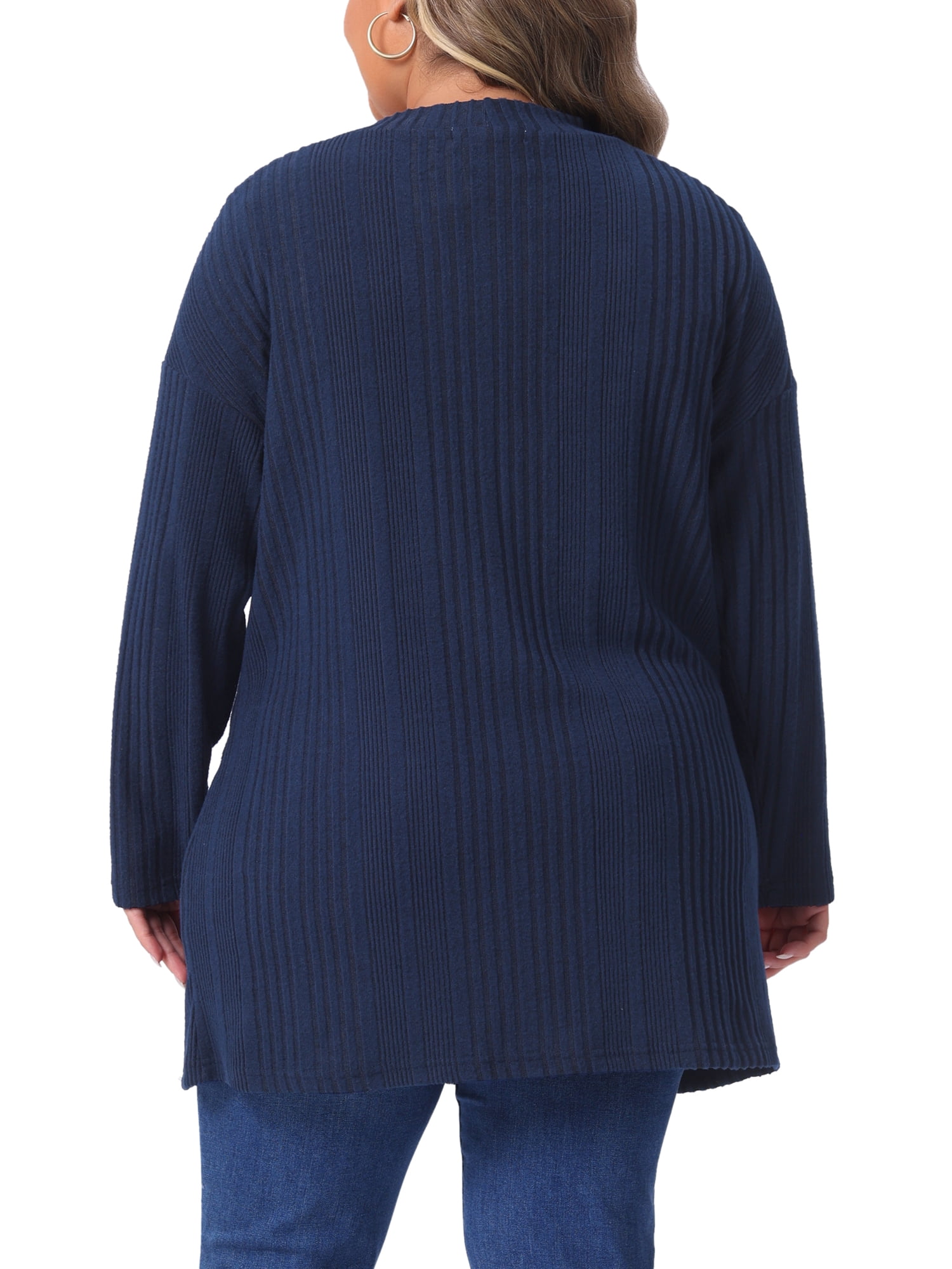 DARING DIVA Women's Plus Button V Neck Knit Cardigan with Pockets 4X Navy Blue
