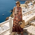 thumbnail image 3 of Xoenoiee Maple Leaves Print Summer Dresses for Women Flowy Casual Sleeveless Maxi Dress Cotton Linen Crewneck Long Dress Beach Vacation Sundresses with Pockets, 2XL, 3 of 7