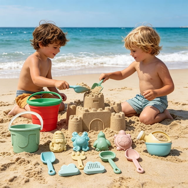 YWIYIUD 13PCS Reusable Beach Toy Set with Sand Bucket Shovel and Cute Model for Beach Backyard Park Pool and Outdoor Activities Practical Beach Interactive Toys for Parent and Teens