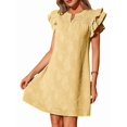 thumbnail image 2 of Women's Short Sleeve Floral Ruffle Smocked Mini Dresses Neck Burnout Sundress Dress for Casual Summer Yellow XXL, 2 of 9