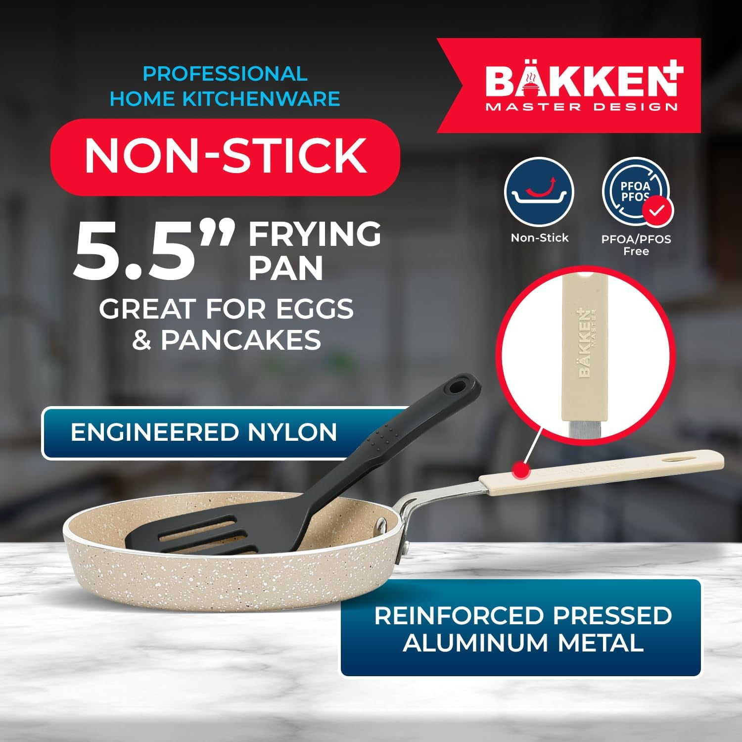 Bakken-Swiss 2-Piece Mini Egg Pan Set – 5.5" Non-Stick Frying Pan with Spatula, Cool-Touch Handle, Heat Resistant to 400°F, Food-Grade Safe, White Marble – For Gas, Electric & Ceramic Cooktops