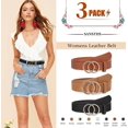 thumbnail image 2 of 2 Pack Women Leather Belts Faux Leather Jeans Belt with Double O-Ring Buckle Size up to 58 inch, 2 of 6