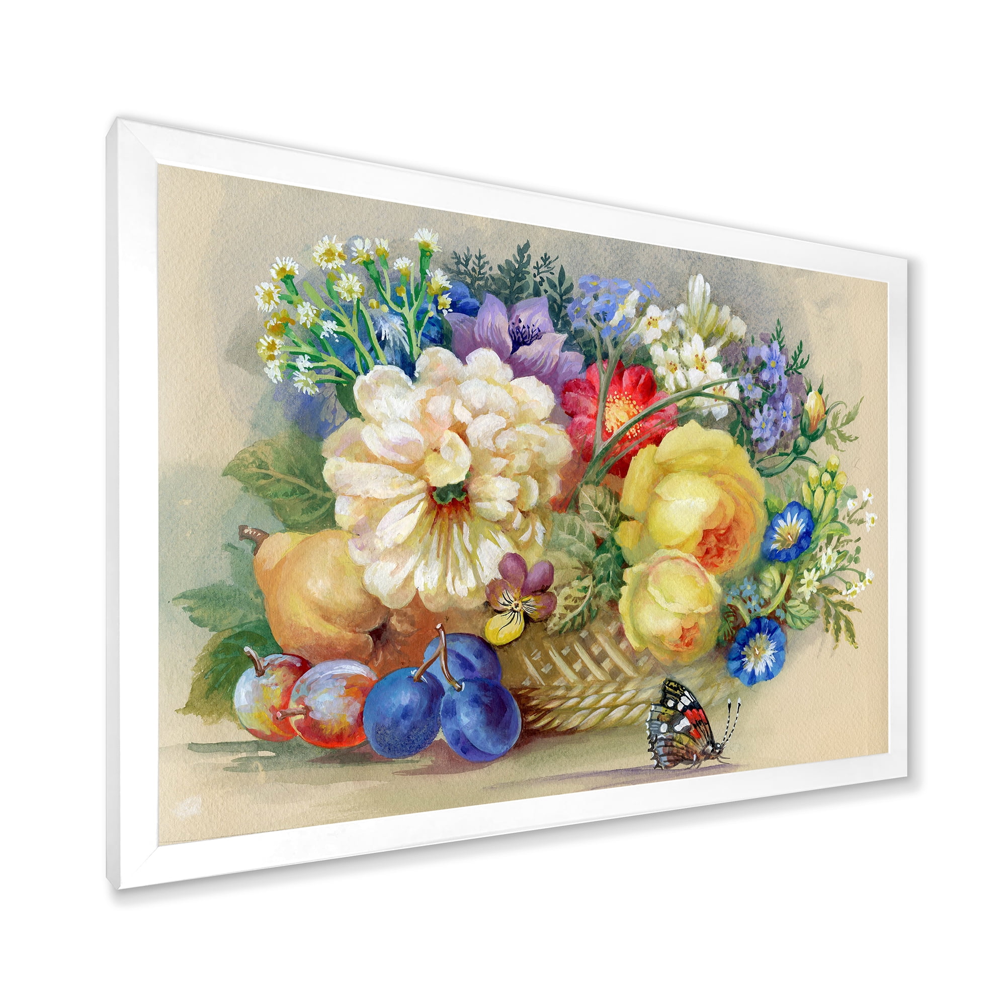 Designart 'Vintage Still Life Of White and Yellow Flowers' Traditional Framed Art Print