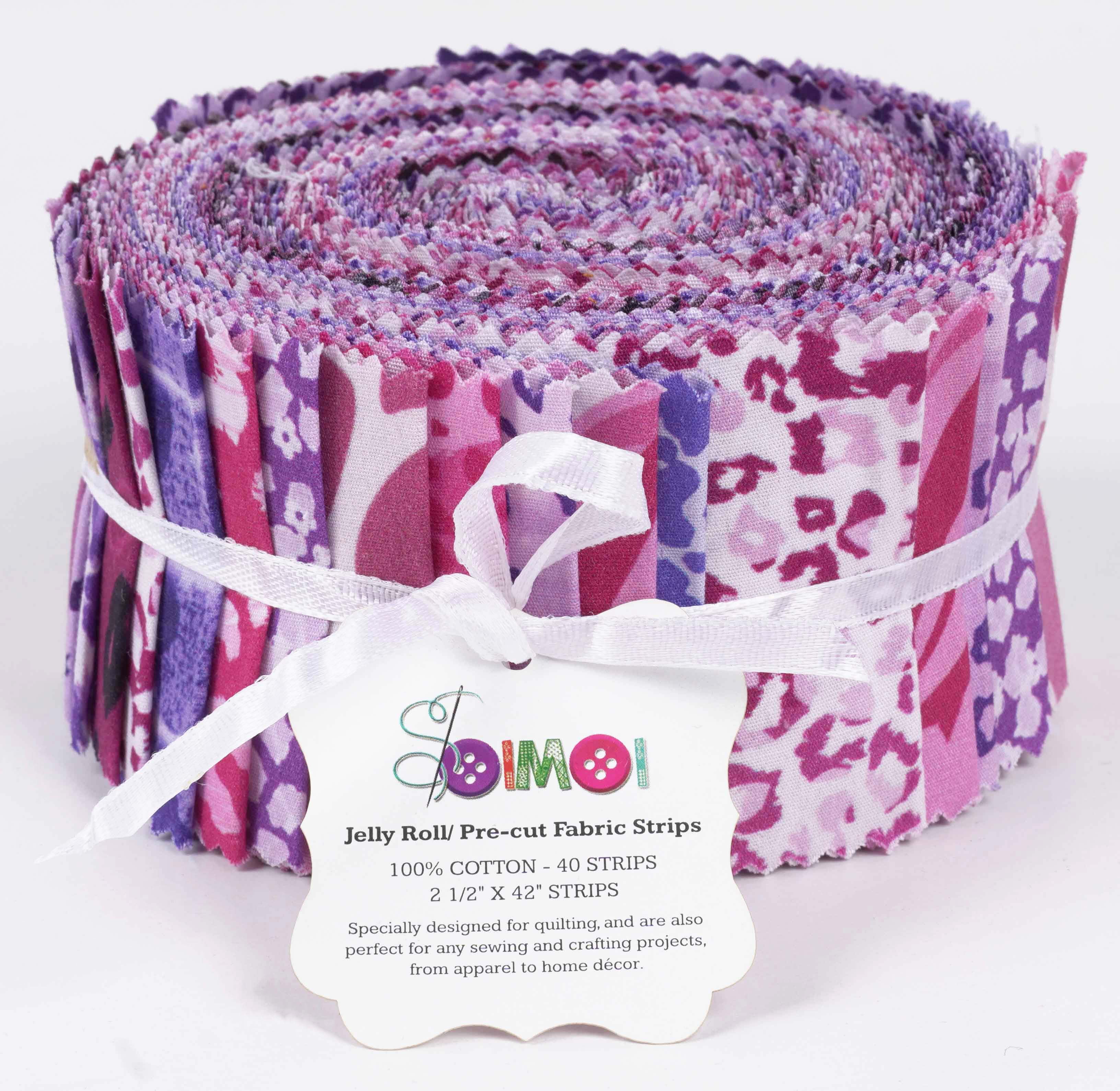Soimoi 40Pcs Animals Print Cotton Precut Fabrics For Quilting Craft Strips 2.5x42inches Jelly Roll - Purple