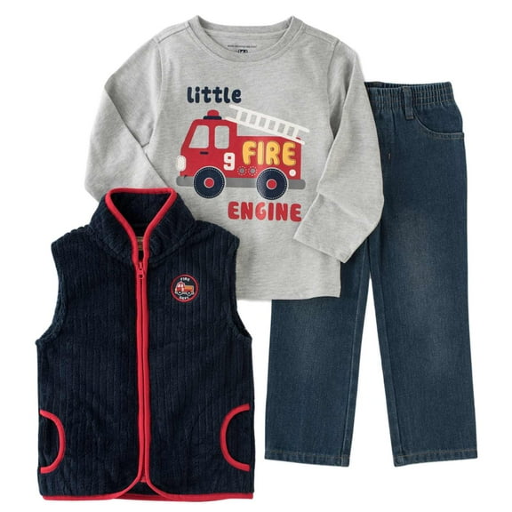 Kids Headquarters Infant Toddler Boys 3P Fire Truck Outfit Vest Shirt Pants 24m