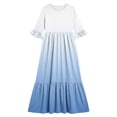 thumbnail image 4 of ITSAME Girls A-Line Maxi Dress Flowy Ruffle 3/4 Sleeve Round Neck Gradient Print Summer Fashion Casual Dress Light Blue Size 10, 4 of 7