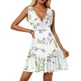 thumbnail image 2 of WTOBBY Women's Floral Print V-Neck Sleeveless Casual Dress with Pleated Hem and Back Smocked Design for Summer Garden Parties and Afternoon Events,PurpleM, 2 of 4