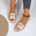 thumbnail image 2 of Rokment Womens Summer Flat Dress Slip on Sandals 2026 Stylish Simple Braided Leather Denim Open Toe No Heel Casual Slides for Woman Beach Vacation Gold Size 6, 2 of 7