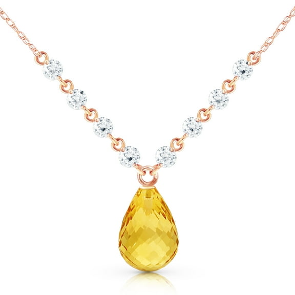 Galaxy Gold 14K Rose Gold Natural Diamonds and Citrine Pendant Necklace - November Birthstone - Warmth & Prosperity - 16" to 24" - Fine Jewelry for Women