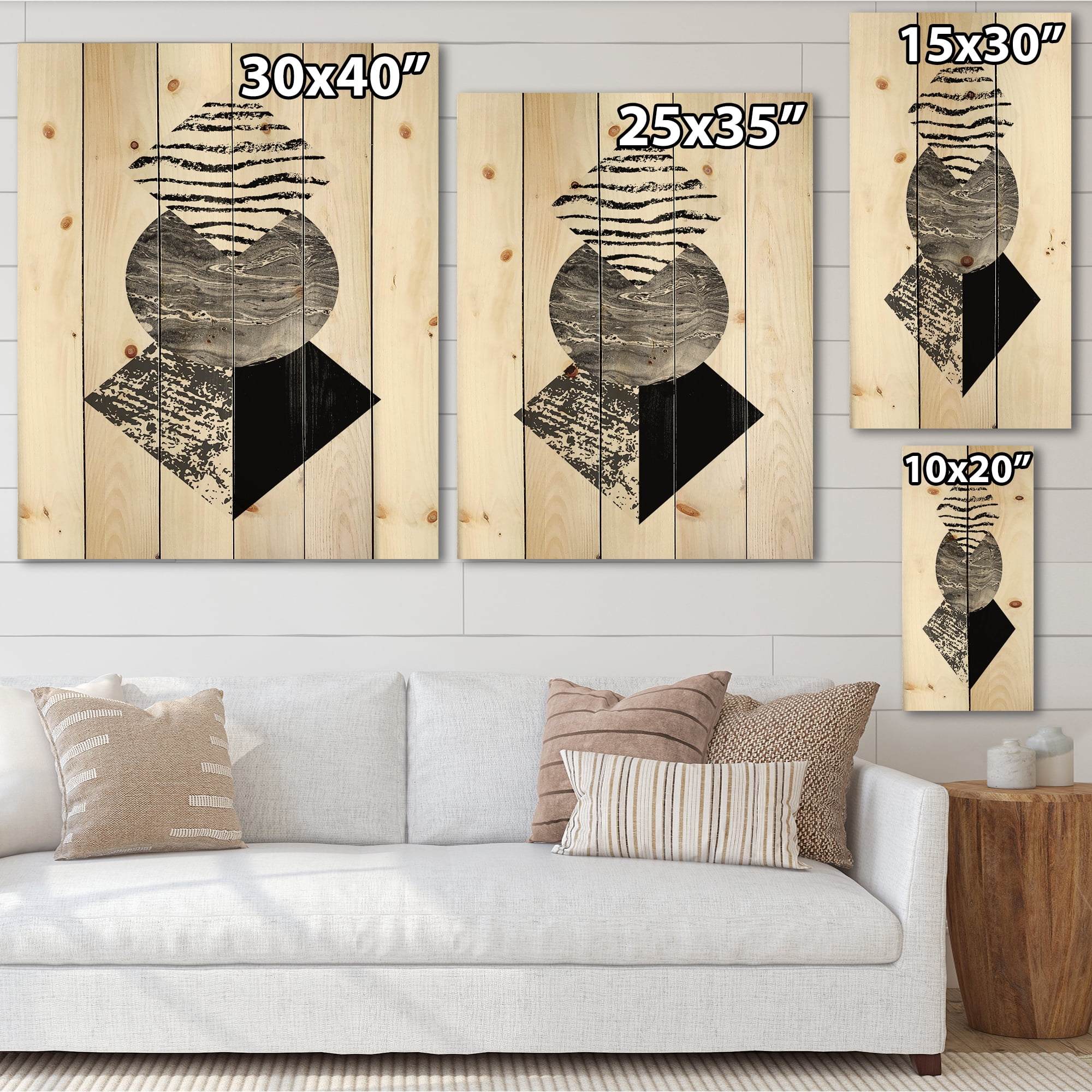 Designart 'Abstract Geometry Shapes With Tropical Palm Leaf I' Modern Print on Natural Pine Wood