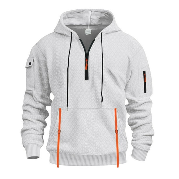 Dolkfu Sudaderas con capucha para hombres de media cremallera, sudaderas largas de deporte de color sólido con diseño de jacquard. XXL