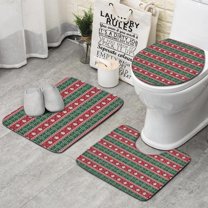 Red and Green Christmas Snowman Pattern Bathroom Rugs Sets 3 Piece,Toilet Cover Set,Absorbent Non Slip Bathroom Mats Sets with U-Shaped Contour Rug Toilet Rug Set