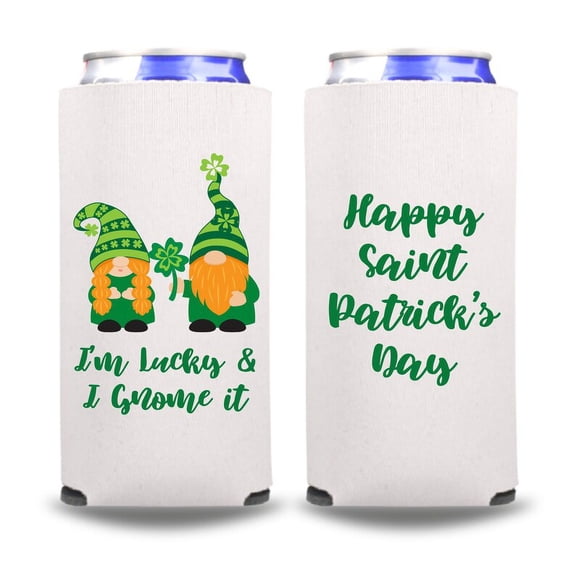 St. Patrick's Day Spiked Seltzer Coolie, I'm Lucky And I Gnome It - Happy Saint Patrick's Day, St. Paddy's Day Gift, Couple Slim Coolers