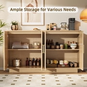 55in Buffet Cabinet, PAPROOS Modern Fluted Sideboard Cabinet with 4 Doors and Adjustable Shelf, Wooden Coffee Bar Cabinet Station for Dining Room Living Room, Natural