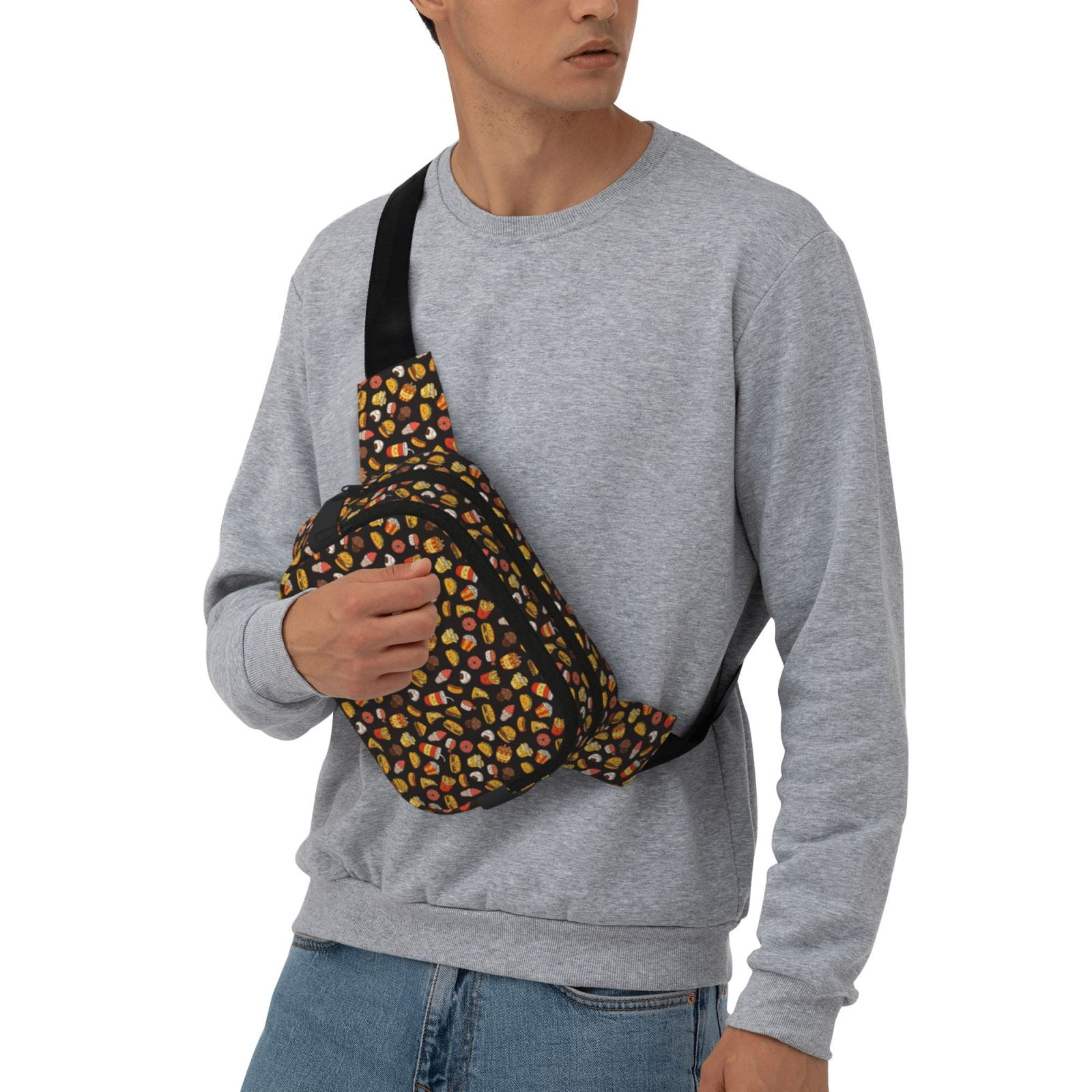 Picia Burger Fries Print Square Double-Layer Waist Bag Mini Adjustable Waist Belt Bag Exercise Running Travel Hiking