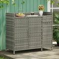 thumbnail image 3 of K&K 47.5"W Wicker Outdoor Storage Cabinet with Tempered Glass Desktop, Weather-proof Rattan Bar Table with Three Doors, Adjustable Shelf, and One Drawer, for Outdoor Cushions, Pool Toys , Grey, 3 of 11