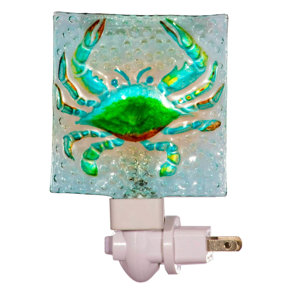 Teal Blue Crab Glass Night Light Electric 7 Watt