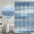 thumbnail image 4 of Shower Curtain Bathroom Set Modern Abstract Stripe Art Waterproof Fabric Shower Curtains with Grommets&Hooks, Oil Painting Blue Gray Art Privacy Bath Curtain for Bathtub 60x72in, 4 of 9