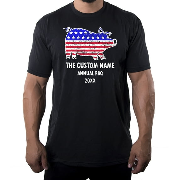 American Flag Pig with Custom Name - Family Reunion Mens T-shirts