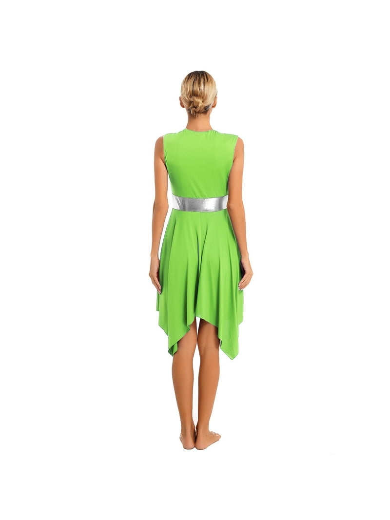 Raenseen Women's Asymmetrical Praise Dance Tunic Sleeveless Worship Lyrical Dance Dress Overlay Light Green XL