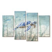 Elephant Stock Undersea Turtle Wall Art - Horizontal Multi Panel Canvas - Living Room Wall Decor - Animal Multi Panel - Blue And Beige Decor By Danhui Nai - 84" x 54"