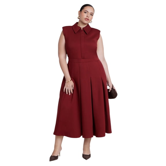 ELOQUII Women's Plus Size Ponte Sleeveless Midi Shirt Dress