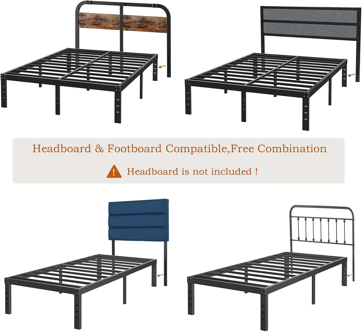 Beddle Full Size Metal Bed Frame with Storage Space – Heavy Duty Platform, No Box Spring Needed, Black